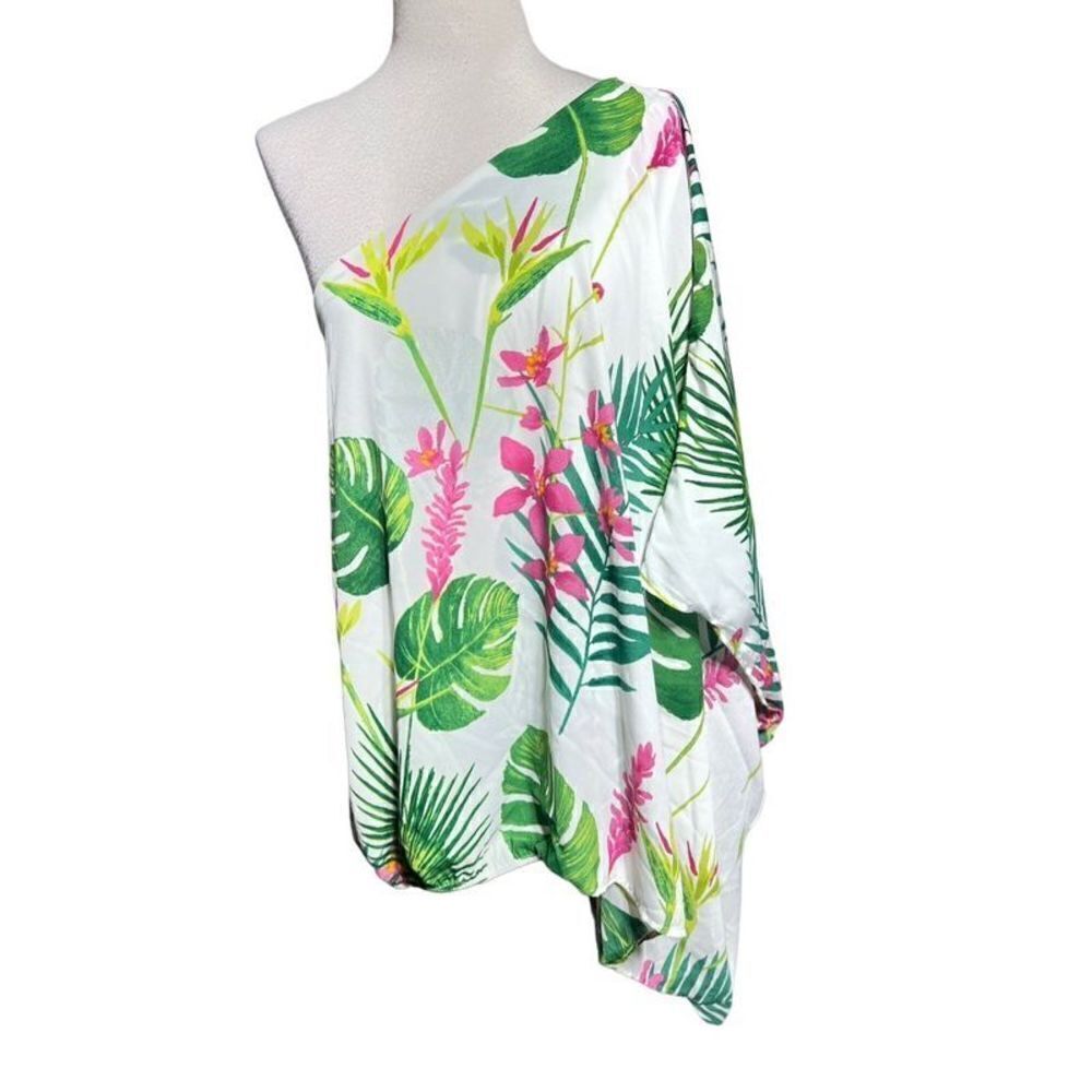 Perfectly Pricilla NWT On Island Time One Sleeve Tropical Blouse Plus Size 18/20